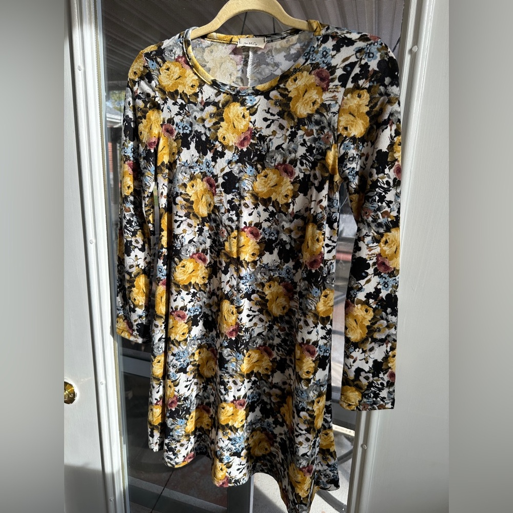 Pinc Floral Dress with Yellow Roses